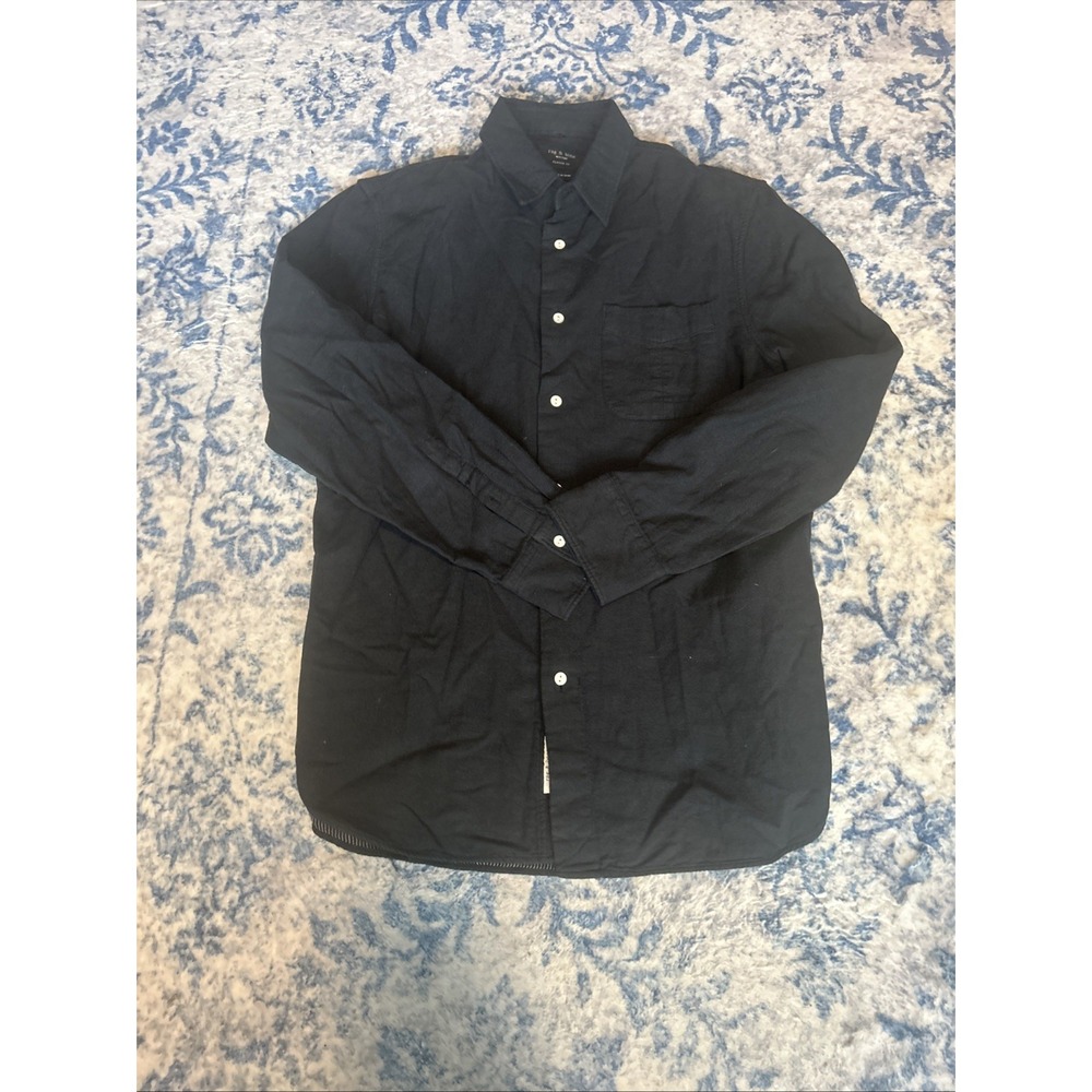 Rag Bone Shirt Men Size 16 Black Fit 1 Icons Long Sleeve Cotton Poplin